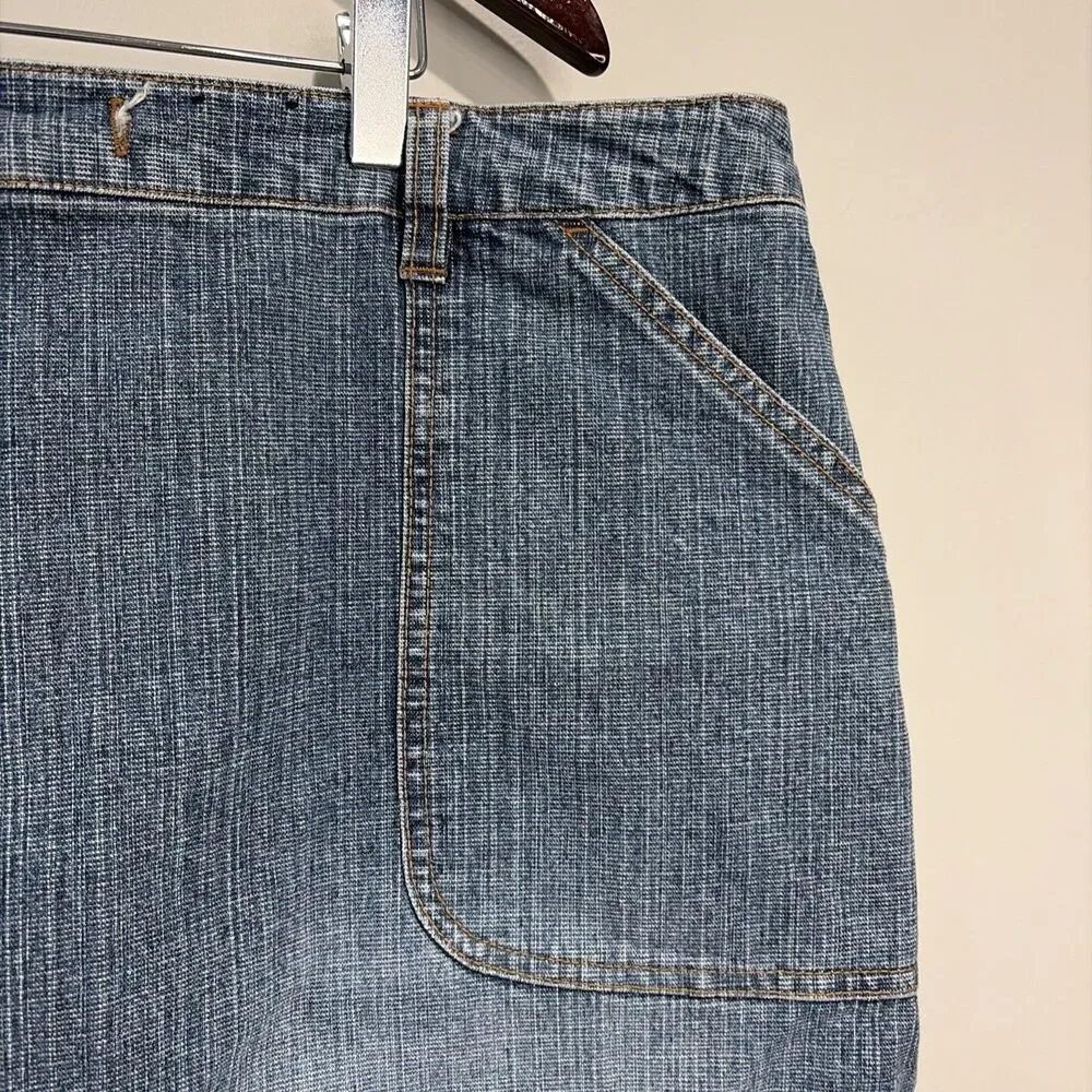VTG Y2K Venezia Denim Cargo Skirt 22 Flaw Utility Pocket Medium Wash Jean Midi
